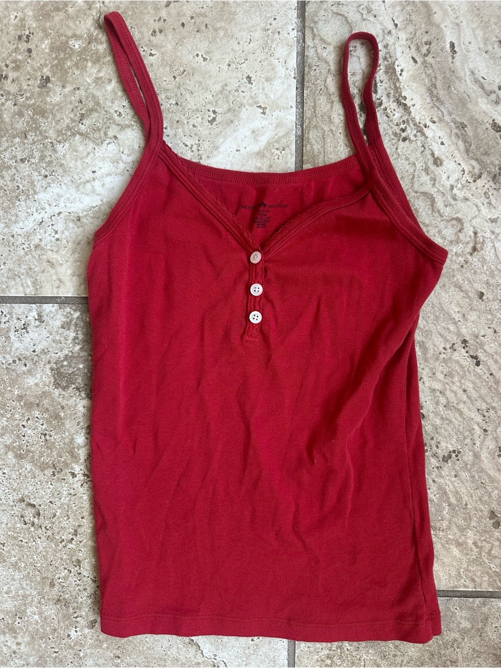 Brandy Melville Women's Red Ribbed Button Cami Tank Top